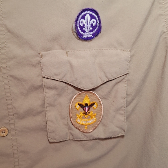 Vintage Boy Scouts Of America Uniform Shirt Adult Large Patches Be Prepared Tan - Picture 2 of 9